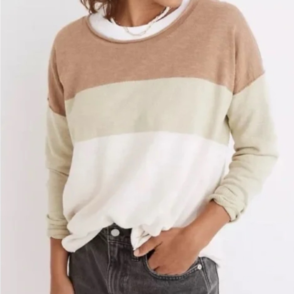 Madewell Palmdale Colorblock Sweater - Tan, Cream, and Green